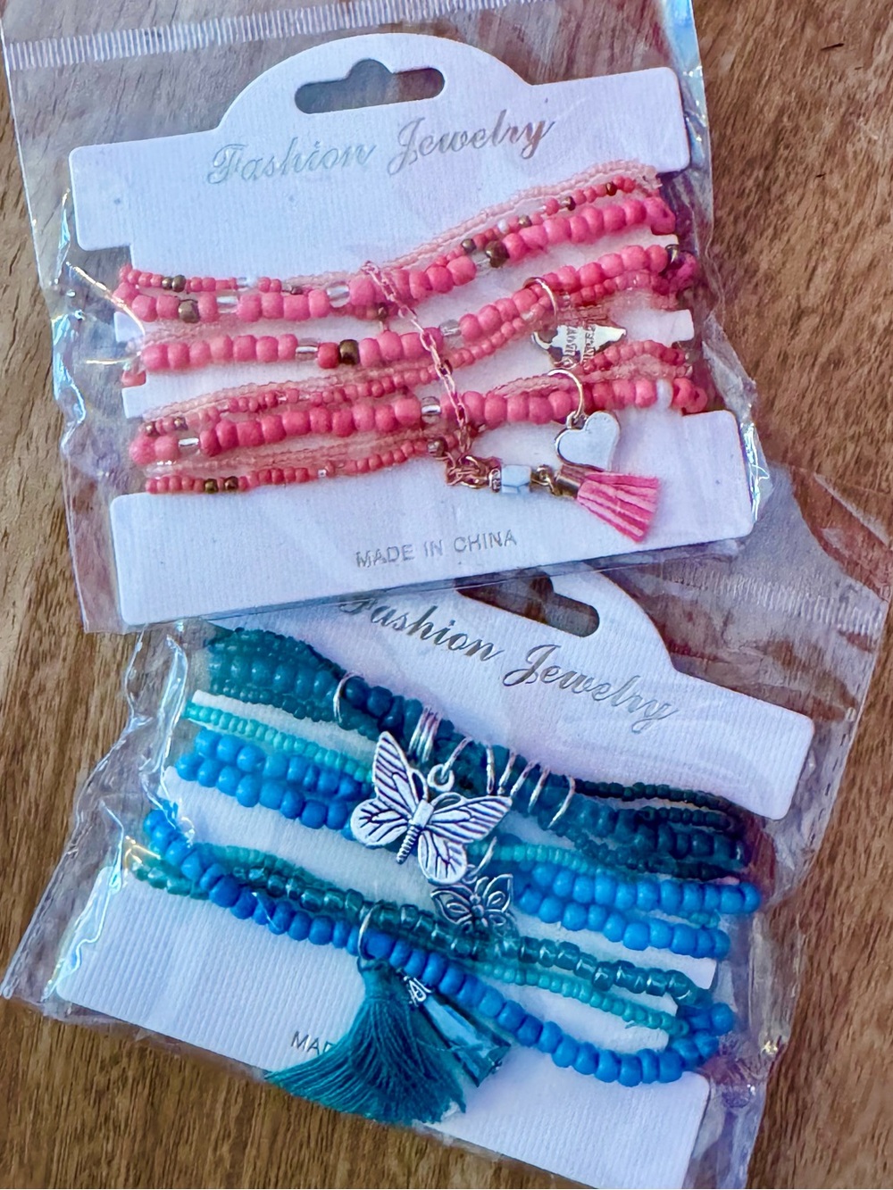 Fashion Jewelry Layered Beaded Bracelet Set - Pink and Blue